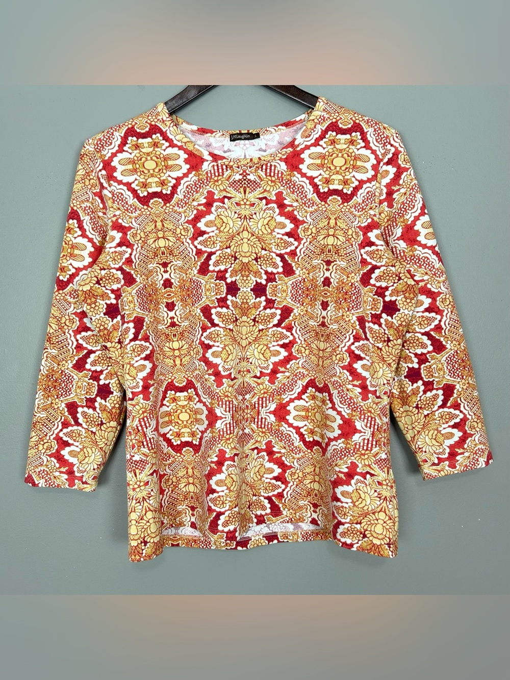 J. McLaughlin Catalina Knit Top Women’s Size L Crew Neck Baroque Preppy Stretch
